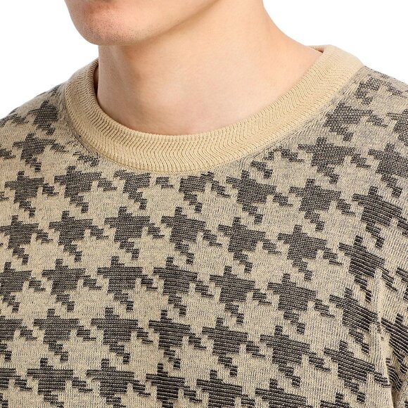 Hugo Boss Men's HUGO Steeth LS Houndstooth Jacquard Knit Crewneck Sweater Beige - Picture 3 of 6